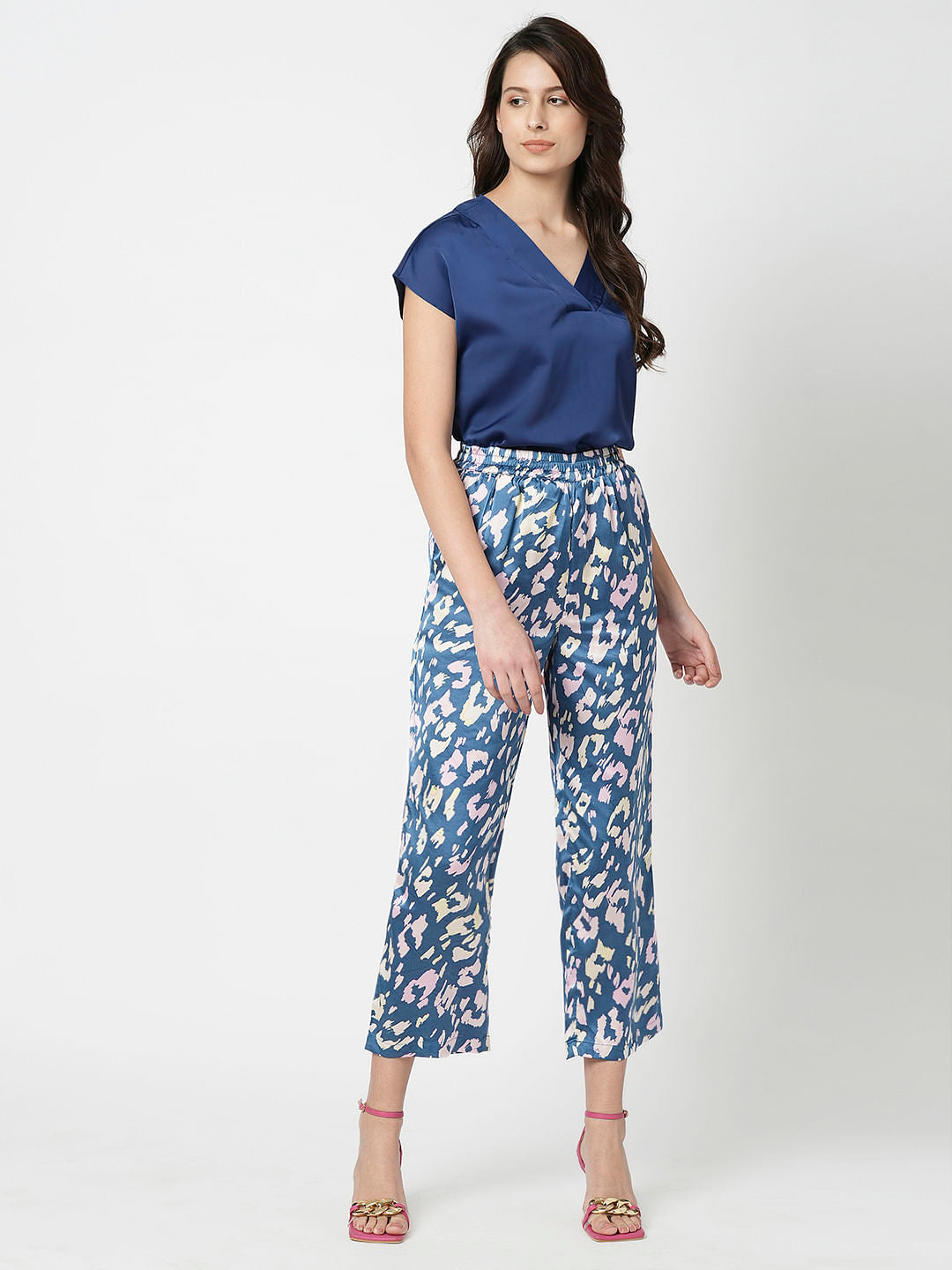 I.Scenery By Vero Moda Blue High Rise Printed Pants