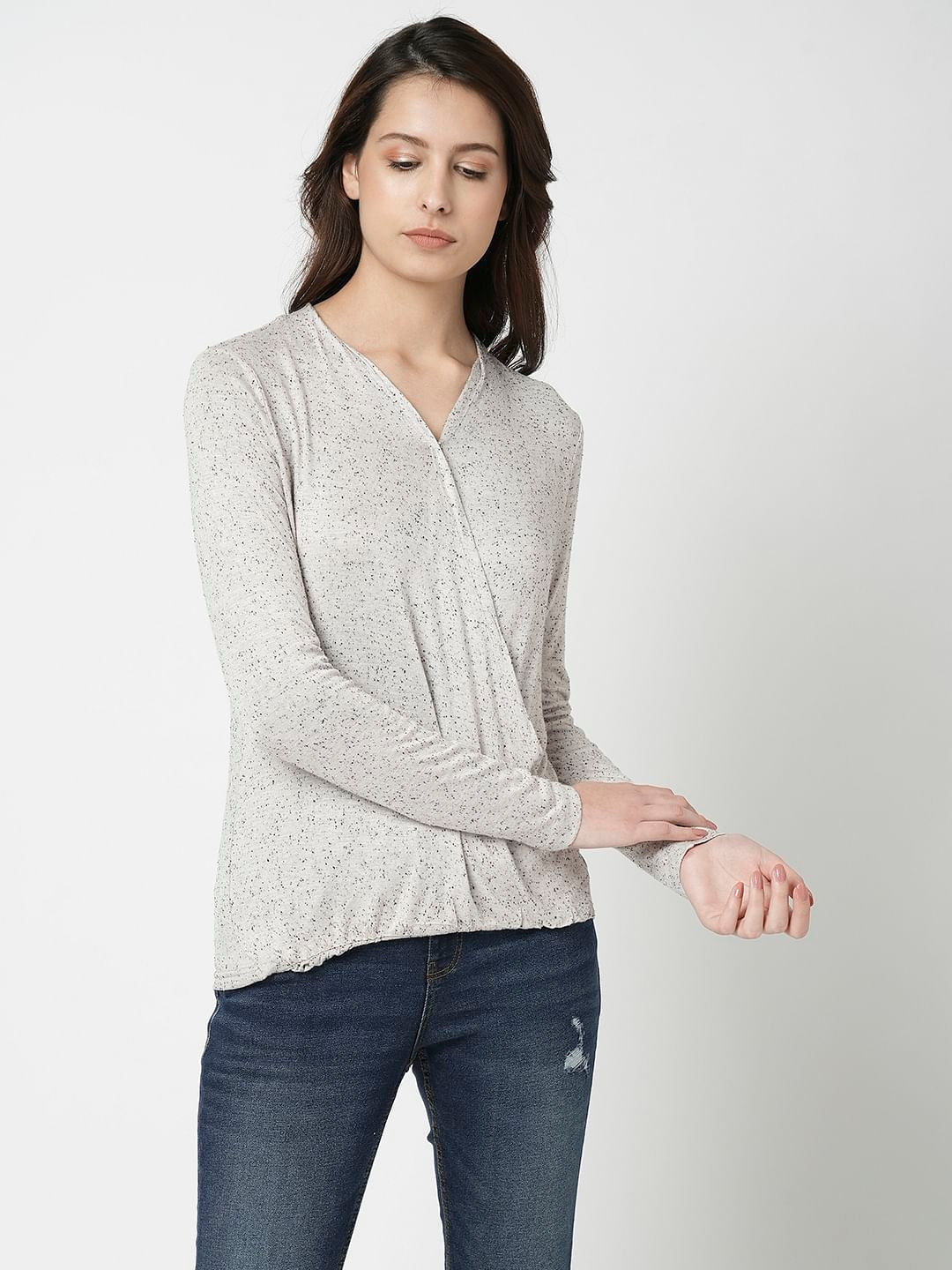 I.Scenery By Vero Moda White Printed Wrap Top