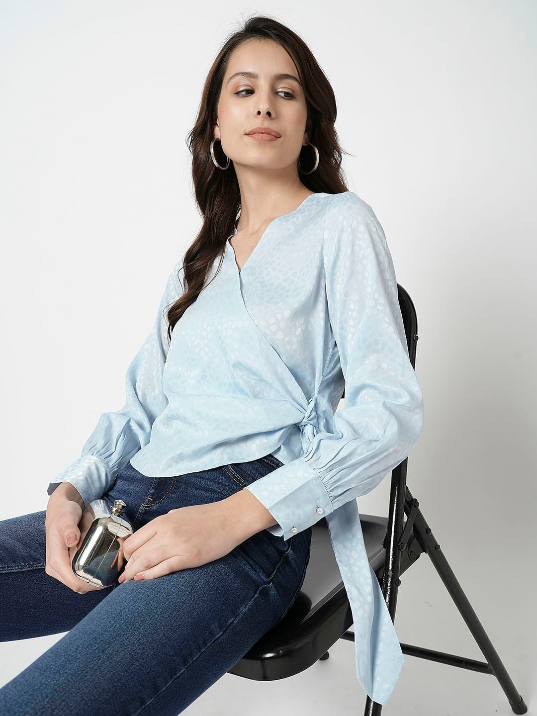 I.Scenery By Vero Moda Blue Front Wrap Top