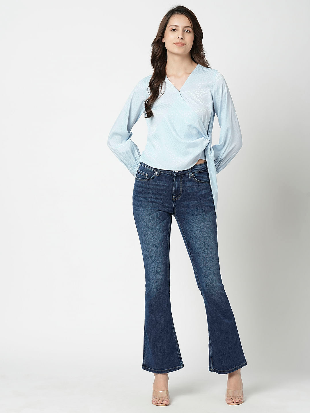 I.Scenery By Vero Moda Blue Front Wrap Top