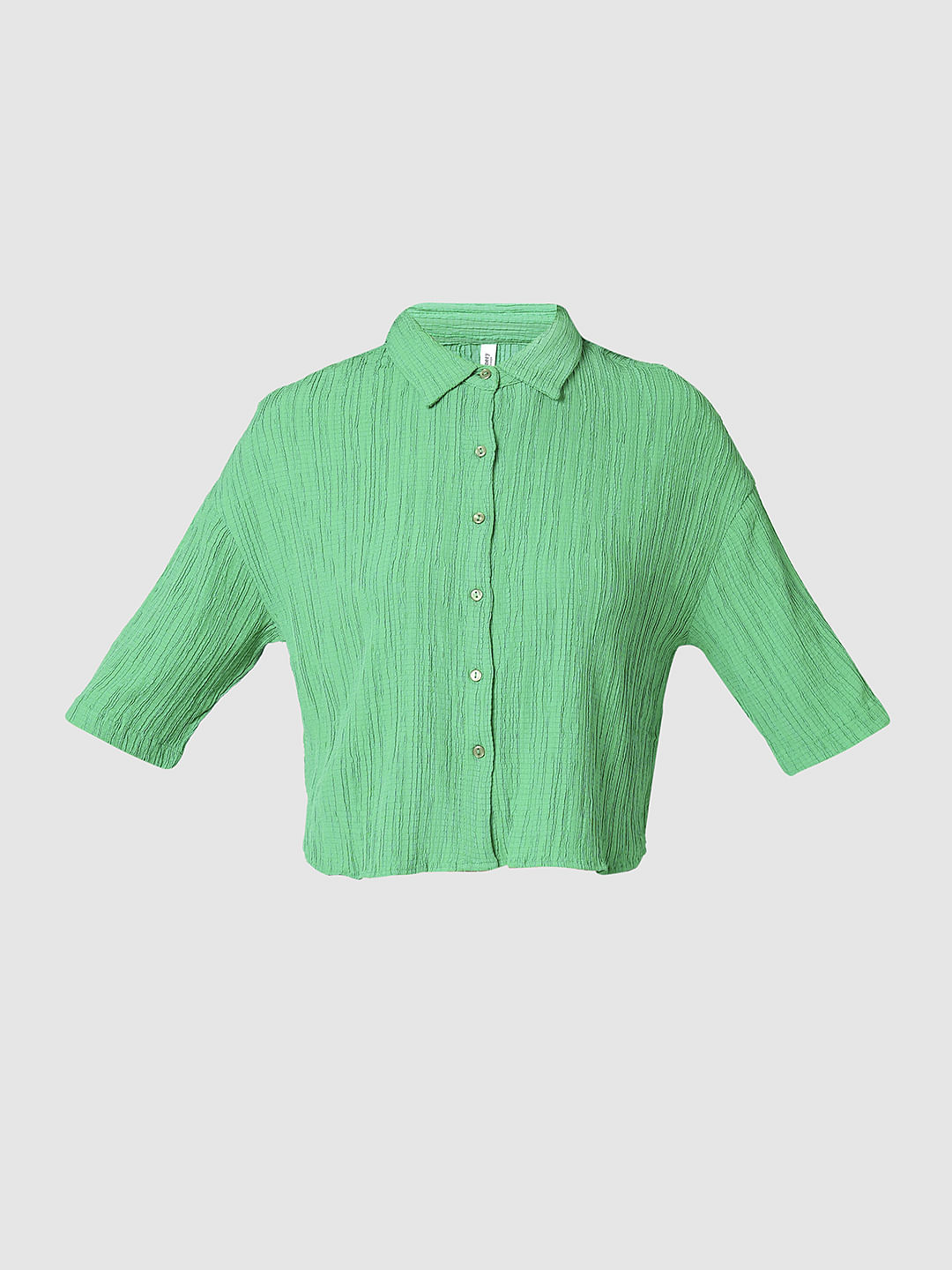 I.Scenery By Vero Moda Green Crinkle Weave Shirt