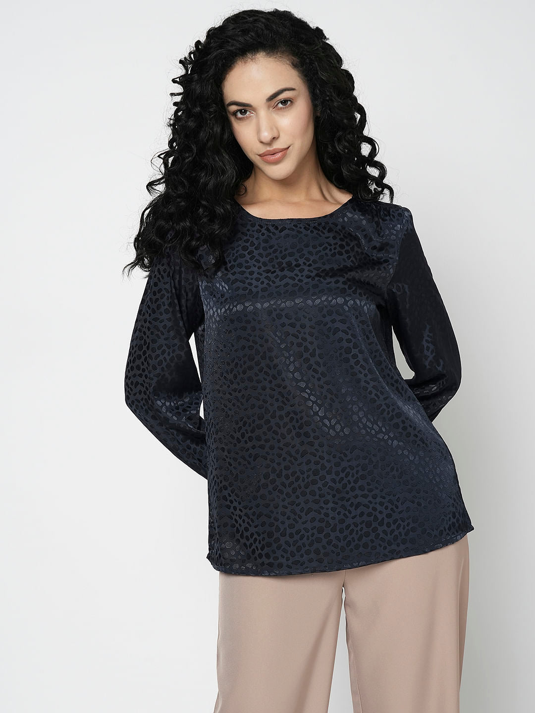 I.Scenery By Vero Moda Navy Blue Textured Top