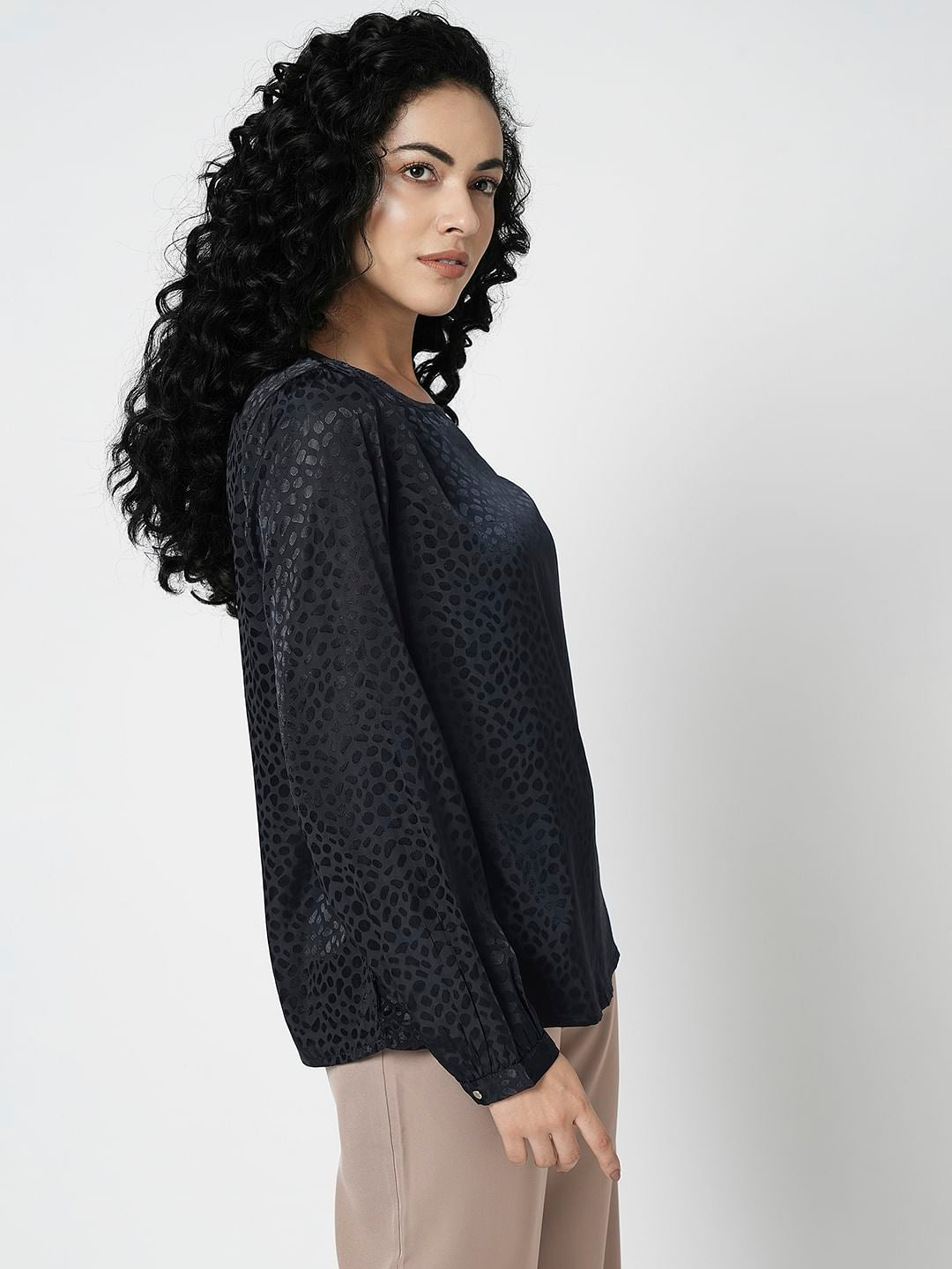 I.Scenery By Vero Moda Navy Blue Textured Top