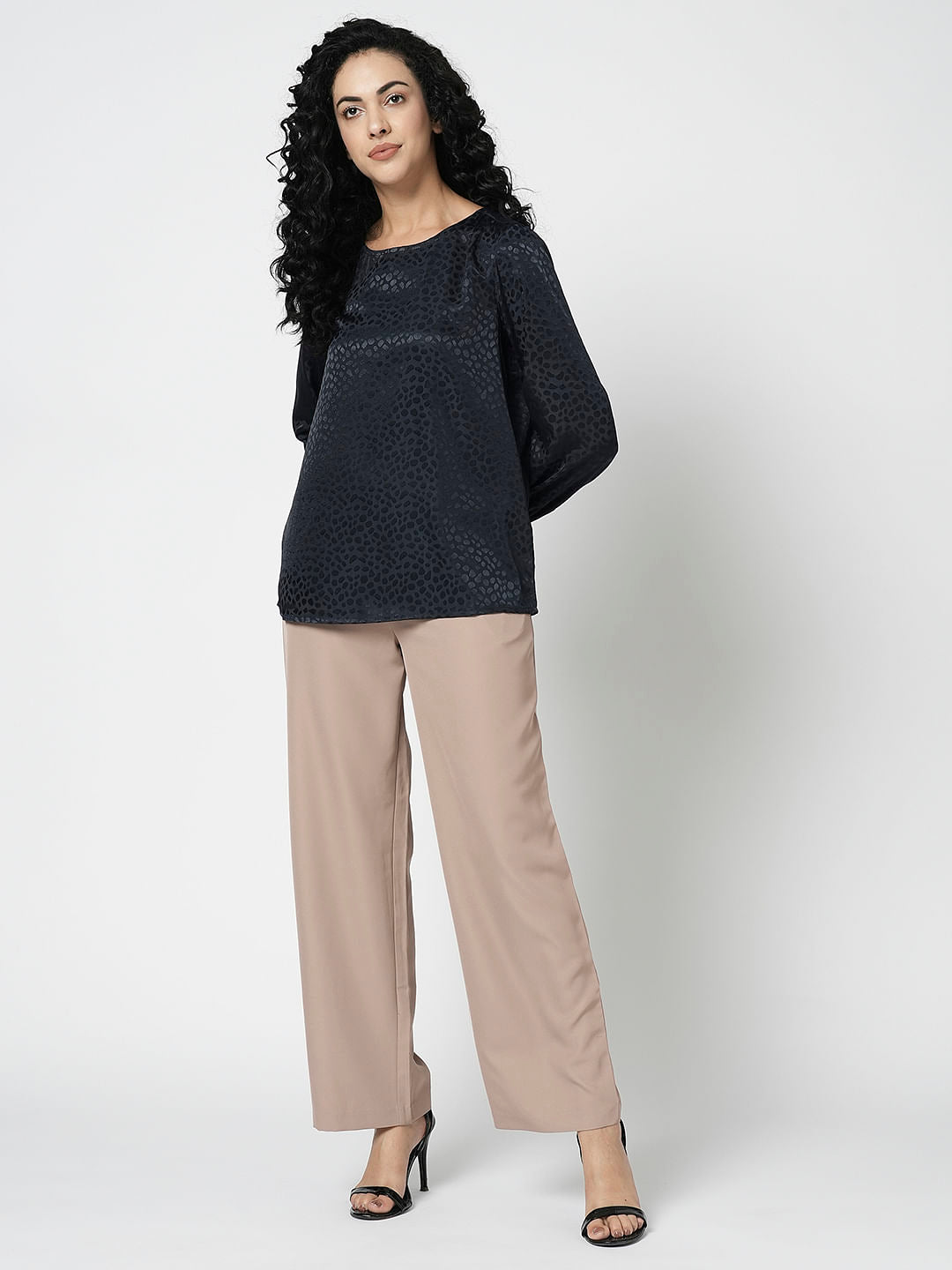 I.Scenery By Vero Moda Navy Blue Textured Top