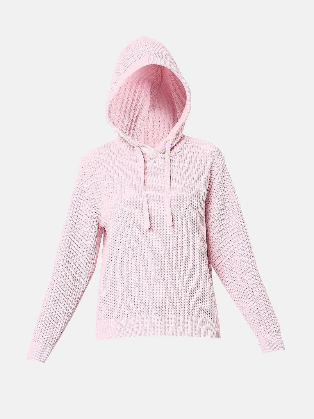 Pink Hooded Knitted Pullover