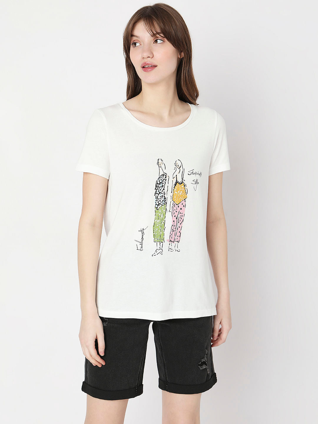 White Graphic Print T-Shirt