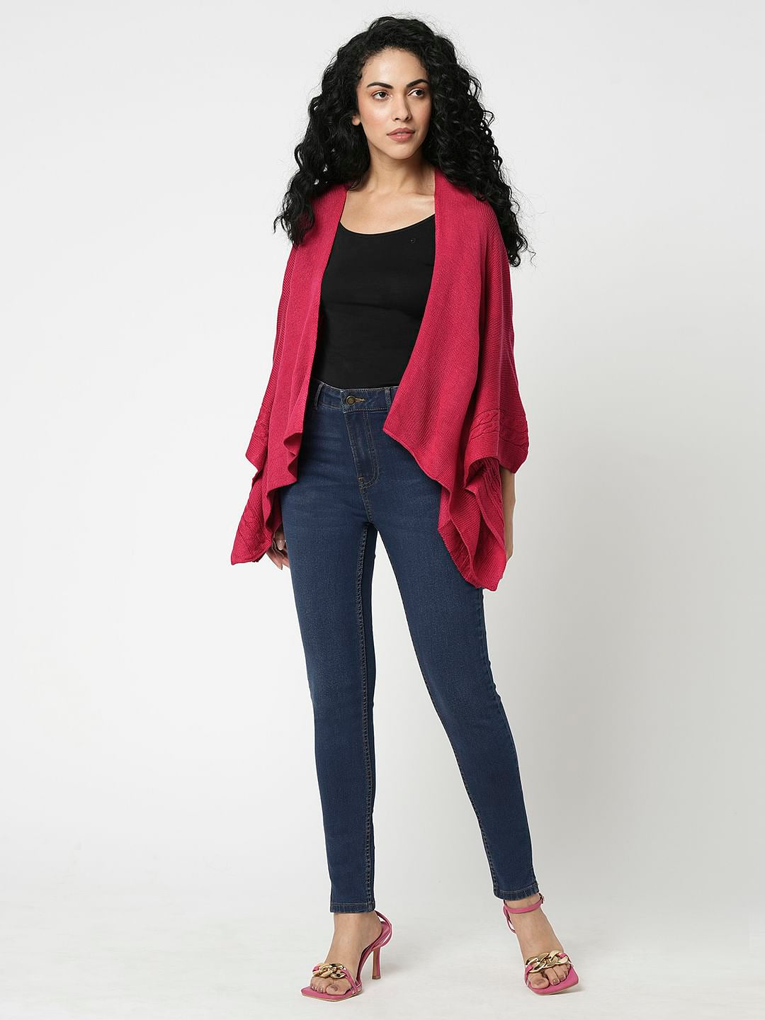 I.Scenery By Vero Moda Dark Pink Cable Knit Cape