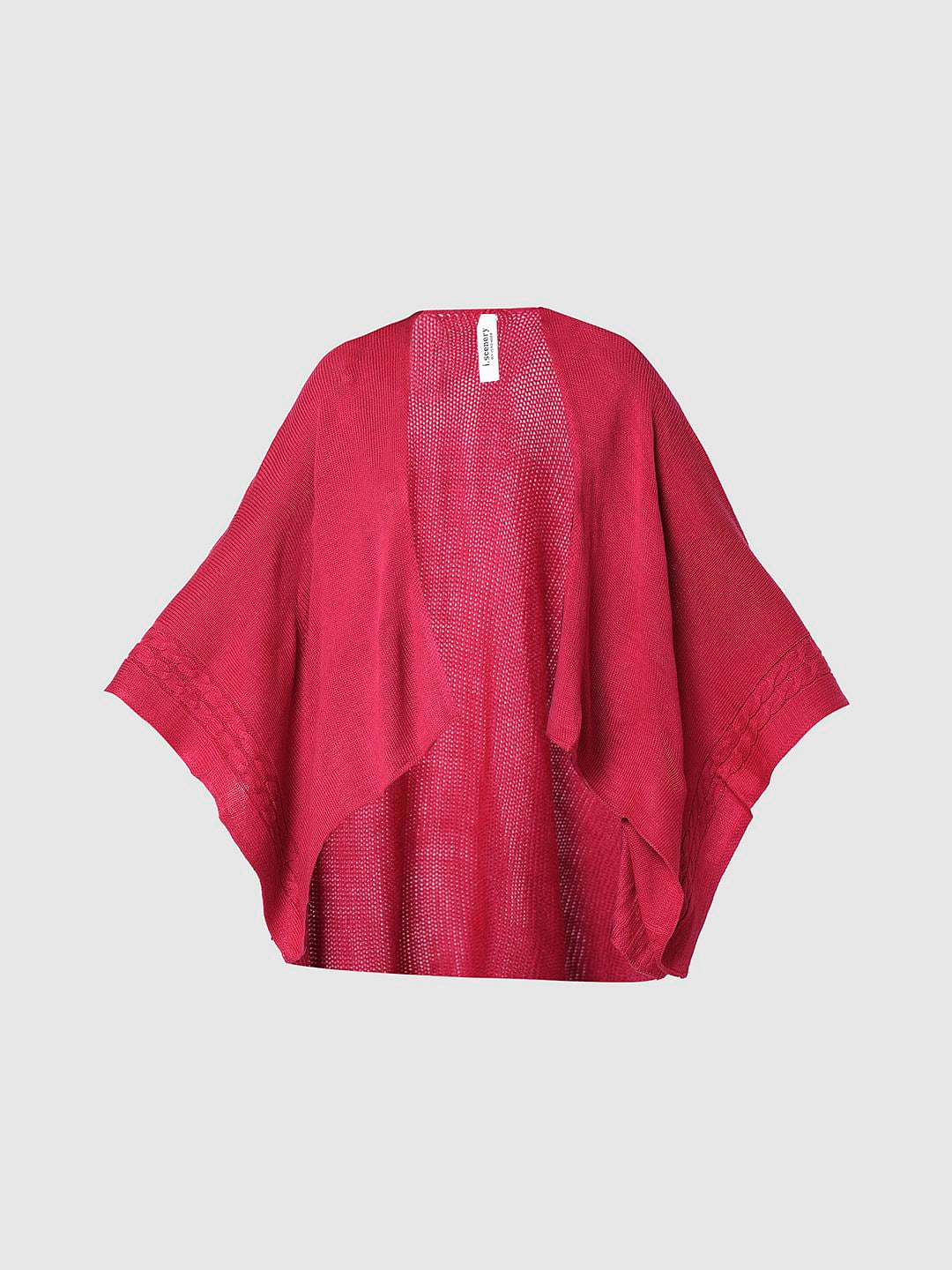 I.Scenery By Vero Moda Dark Pink Cable Knit Cape