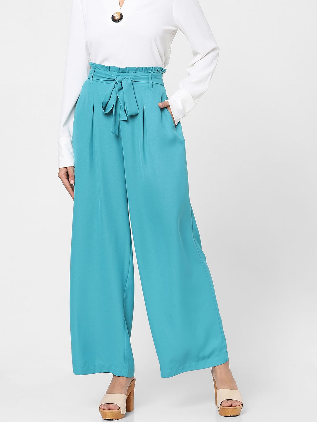 Blue Mid Rise Pants