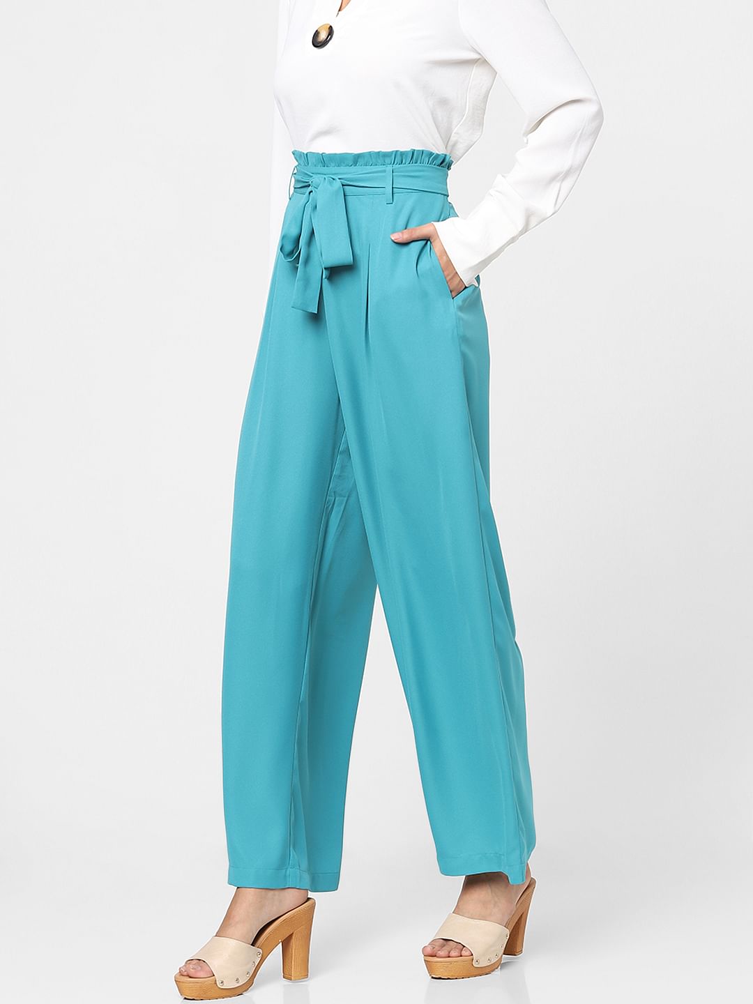 Blue Mid Rise Pants