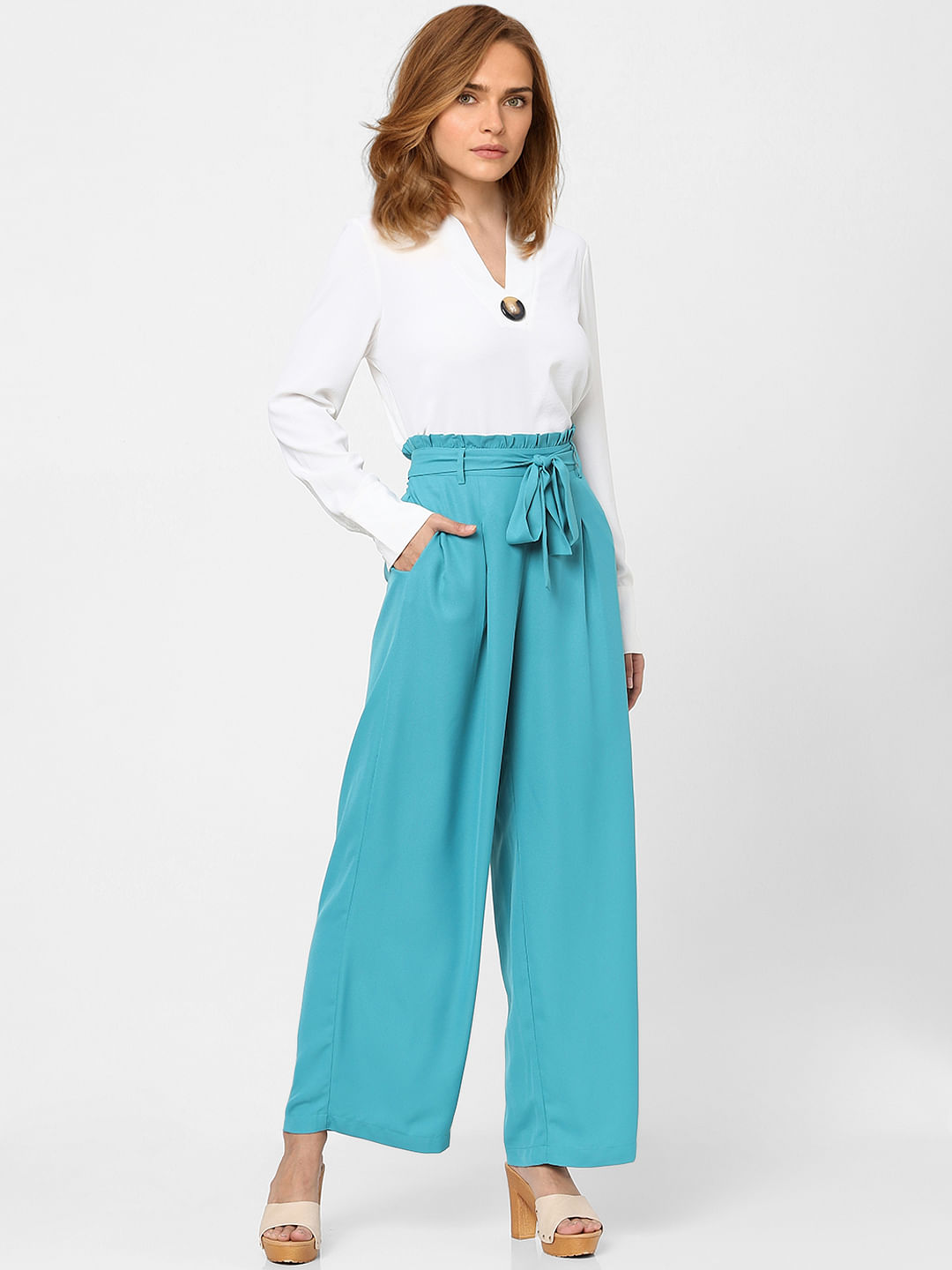 Blue Mid Rise Pants