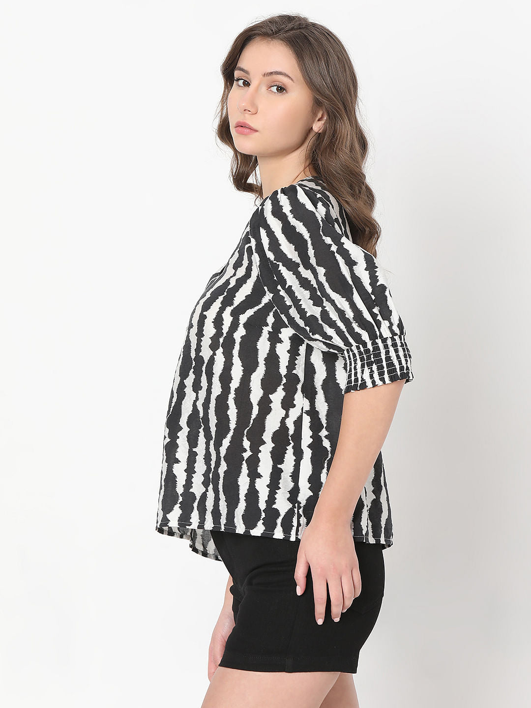 Black Abstract Print Top