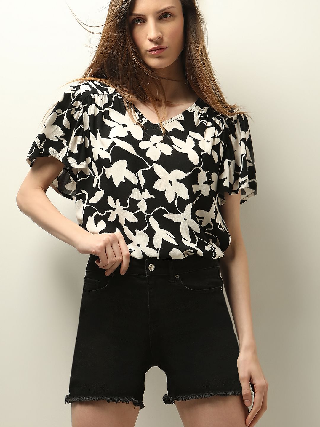 Black Floral Print Top