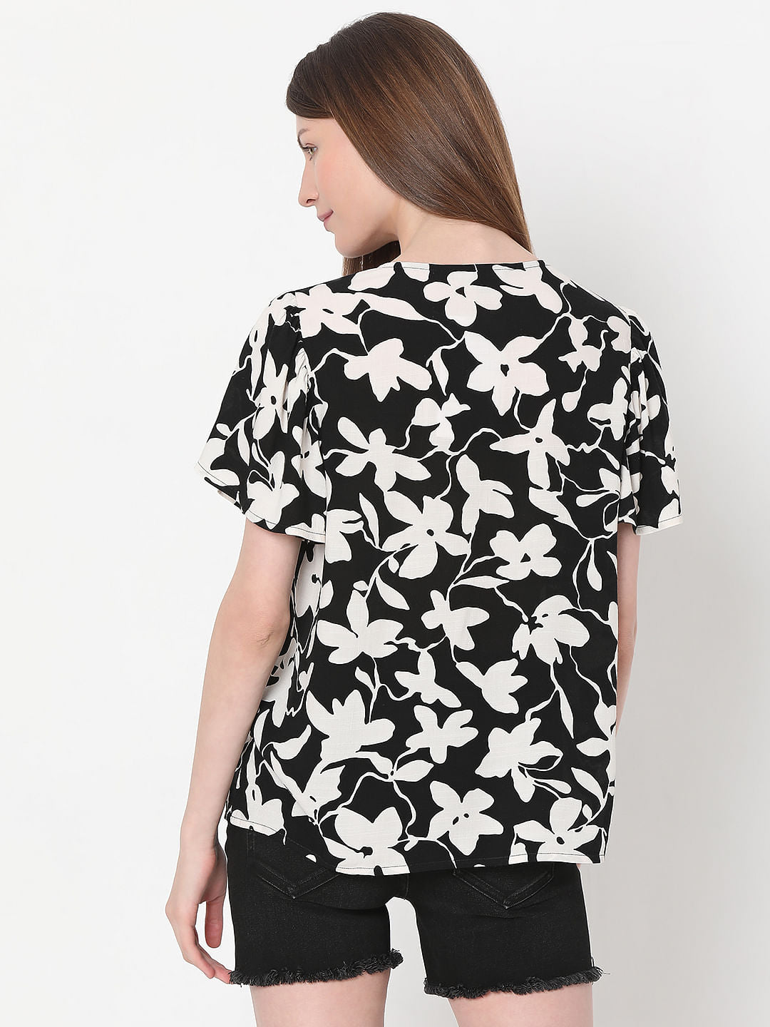 Black Floral Print Top