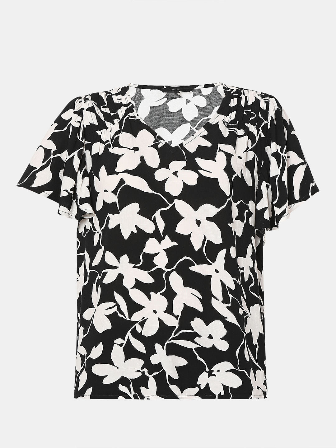 Black Floral Print Top