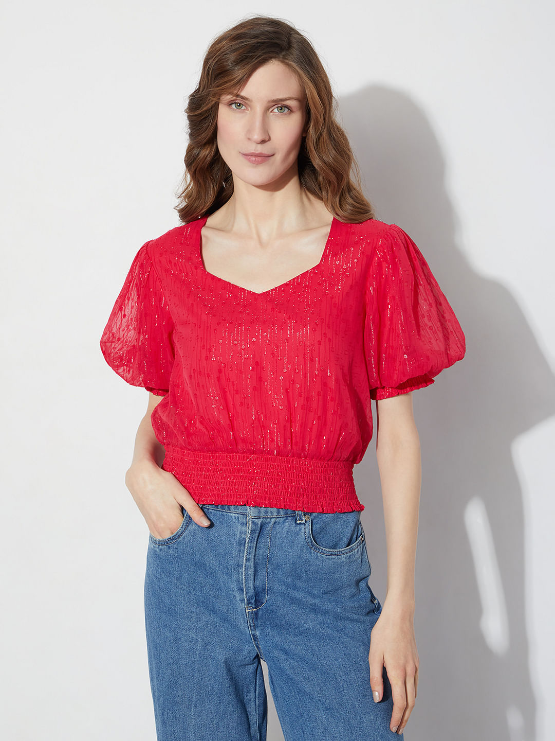 Red Shimmer Short Top