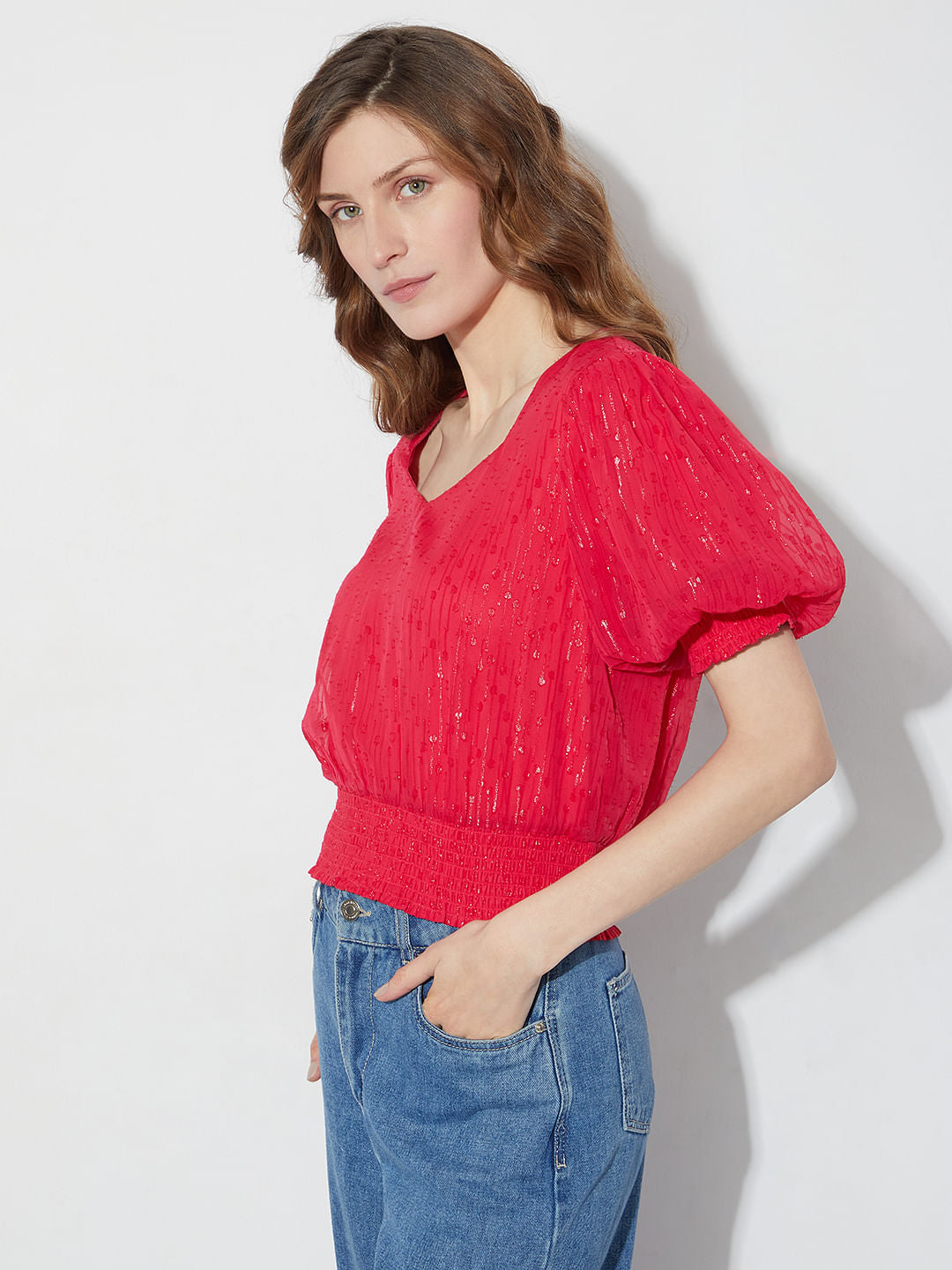 Red Shimmer Short Top