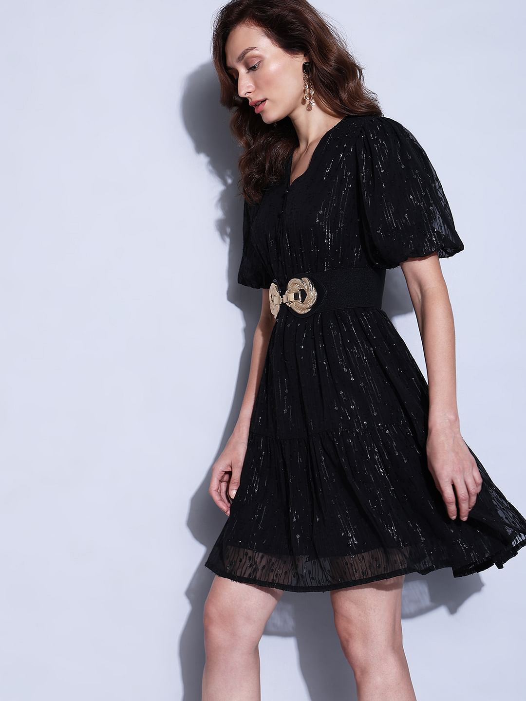 Black Textured Fit & Flare Dress