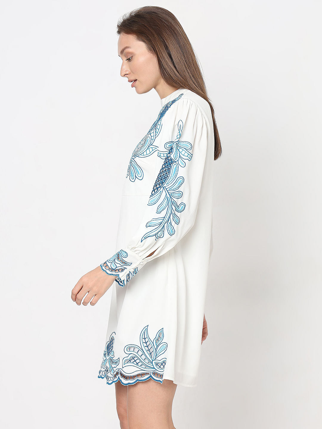 Blue & White Embroidered Shift Dress