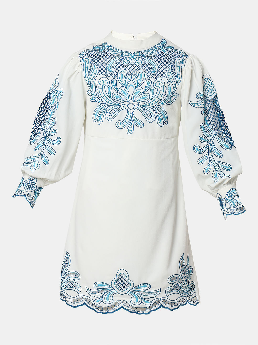 Blue & White Embroidered Shift Dress
