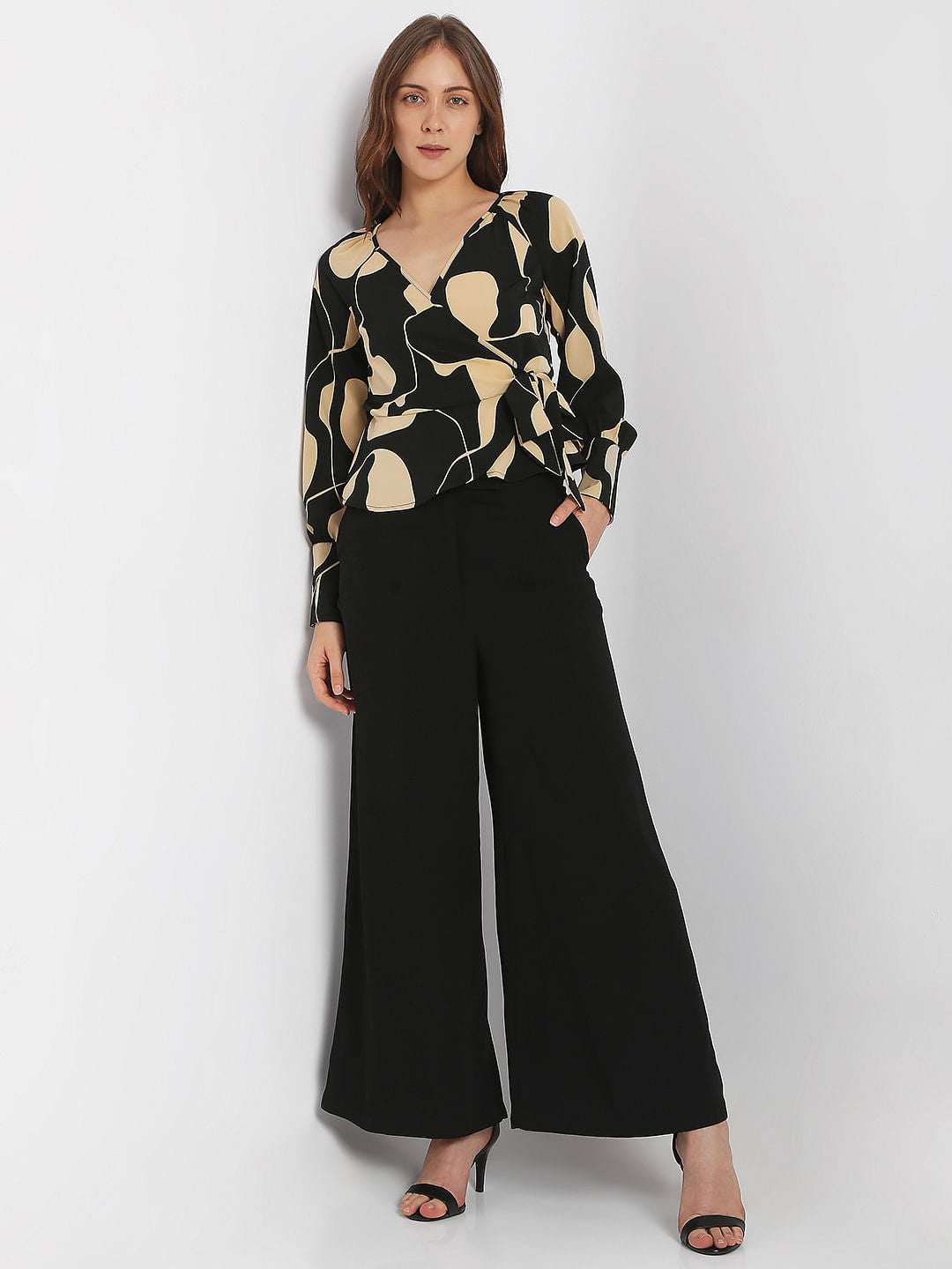 Black Abstract Print Overlap Top