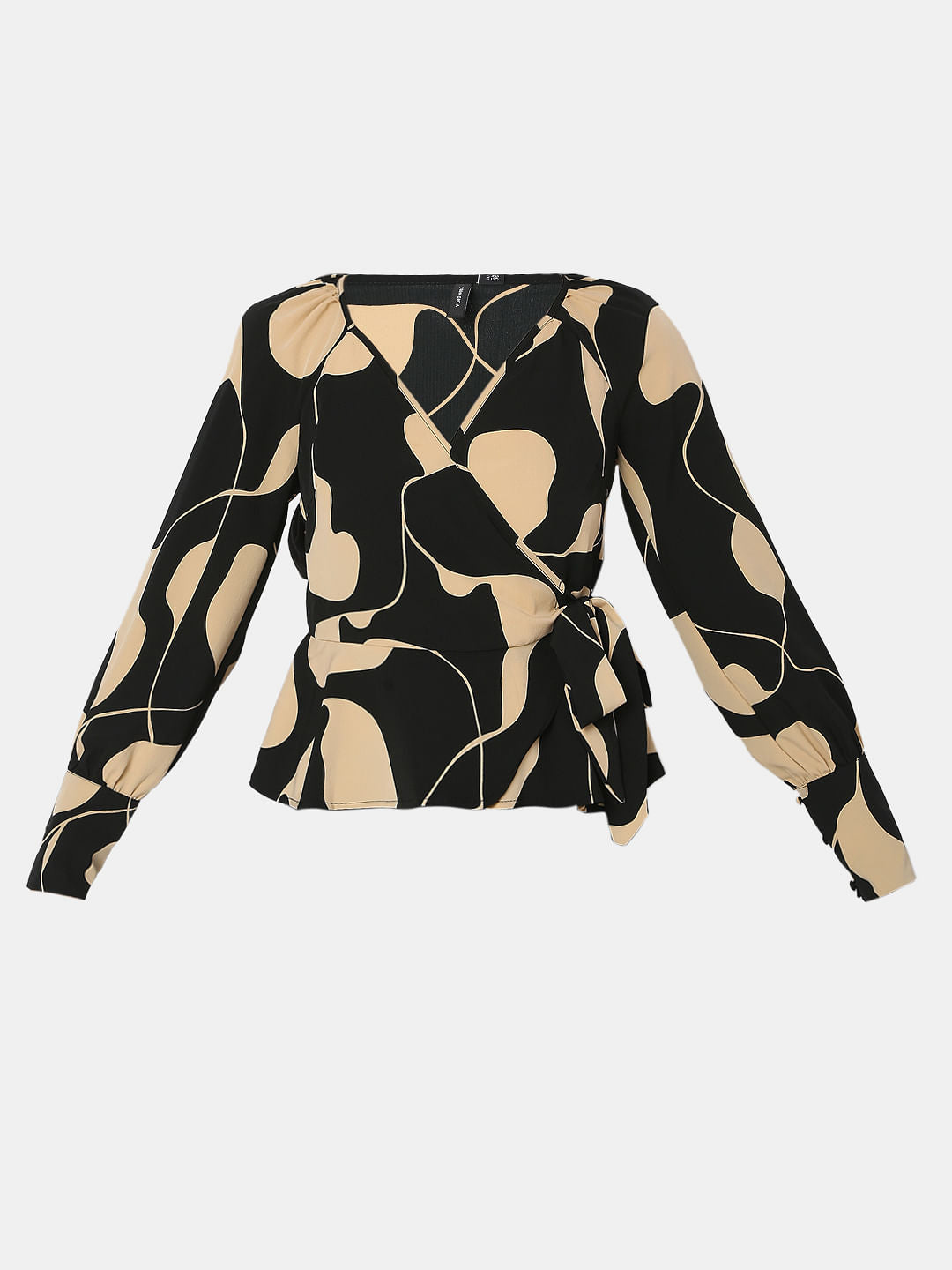 Black Abstract Print Overlap Top