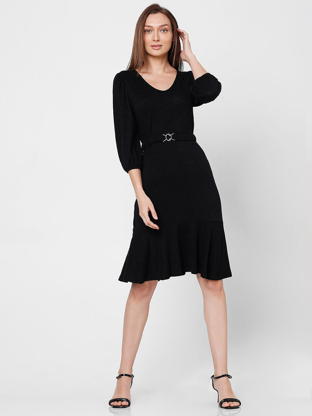 Black Shimmer Fit & Flare Dress