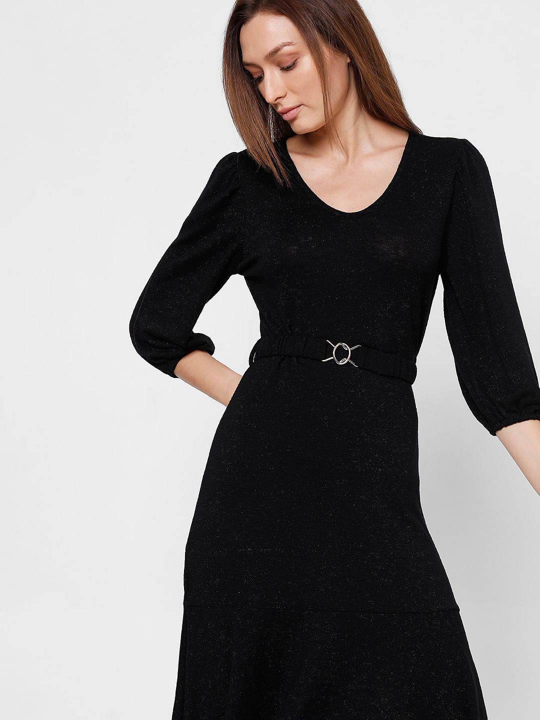 Black Shimmer Fit & Flare Dress