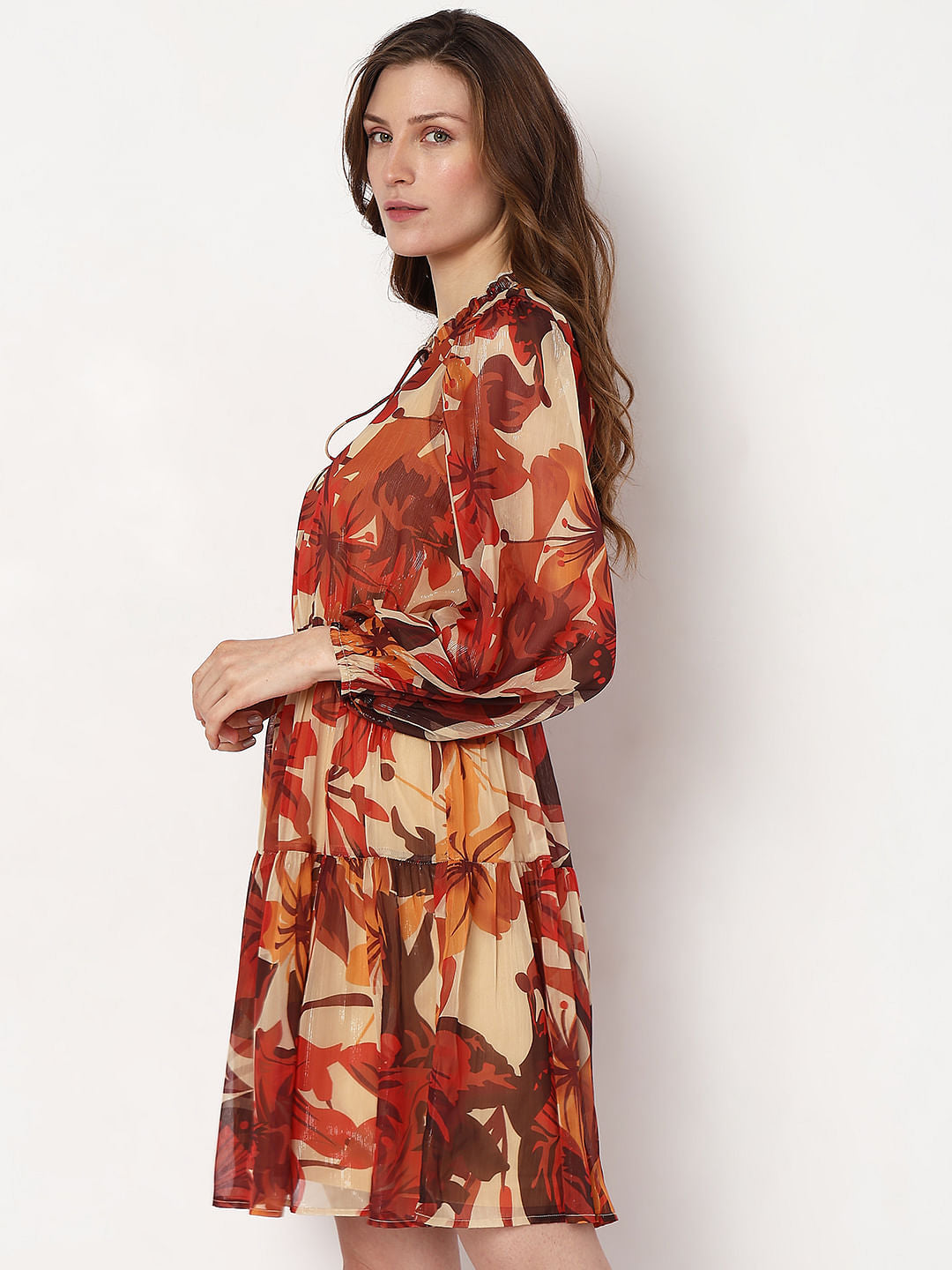 Orange Floral Print Mini Dress