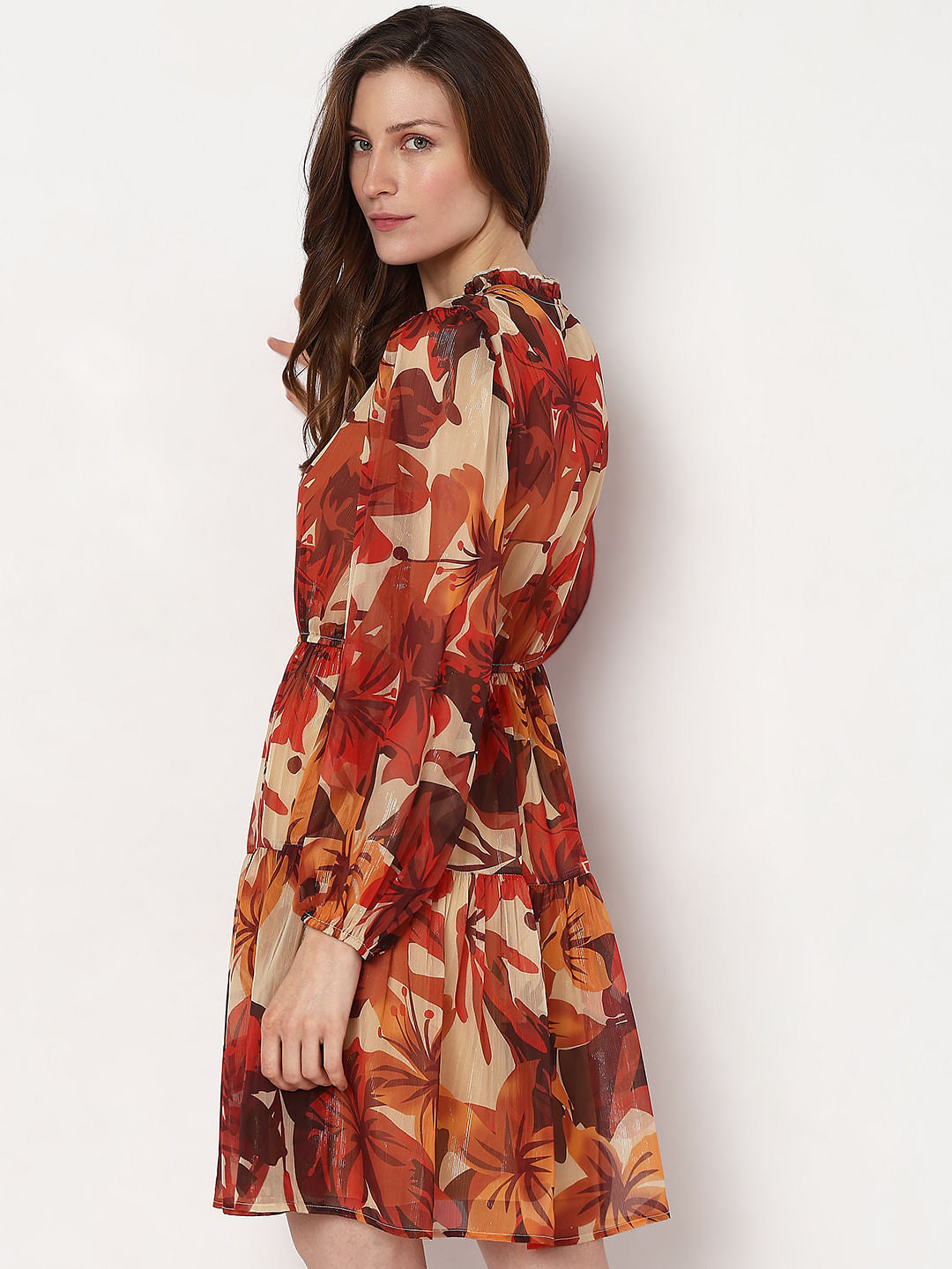 Orange Floral Print Mini Dress