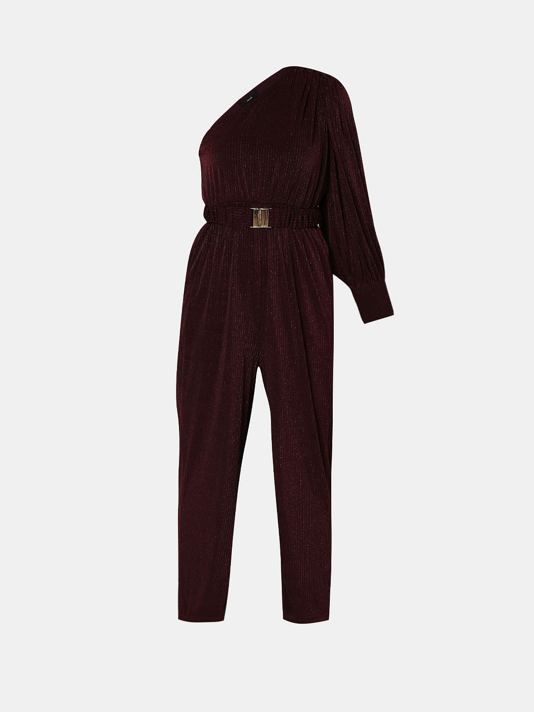Wine Red Shimmer One-Shoulder Jumpsuit
