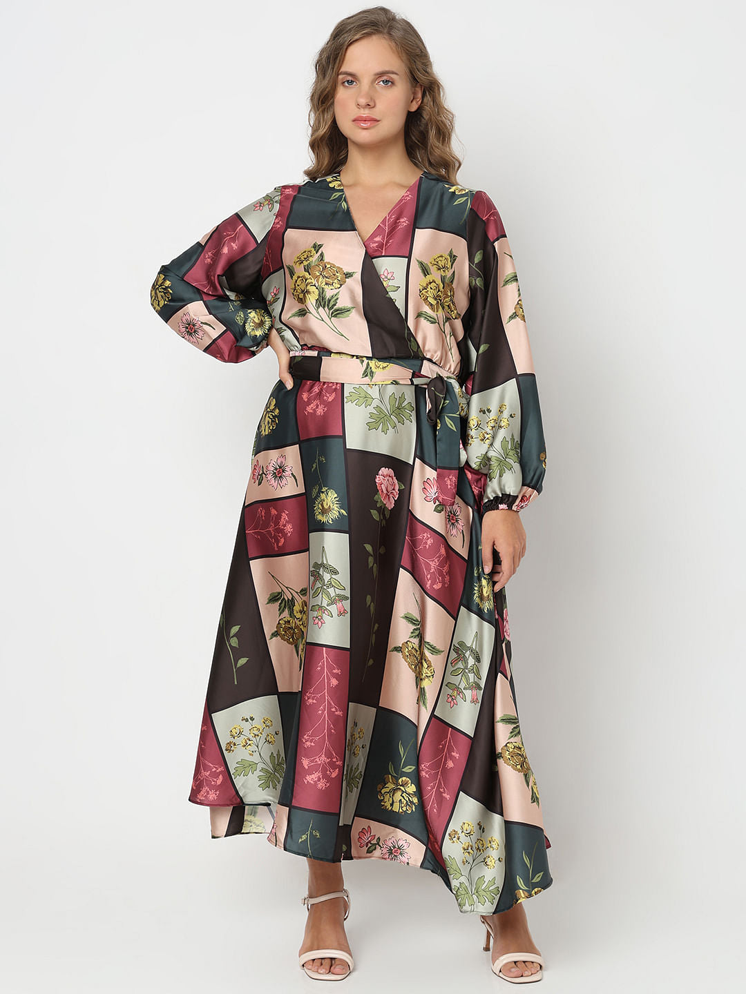 Curve Green Floral Print Midi Dress