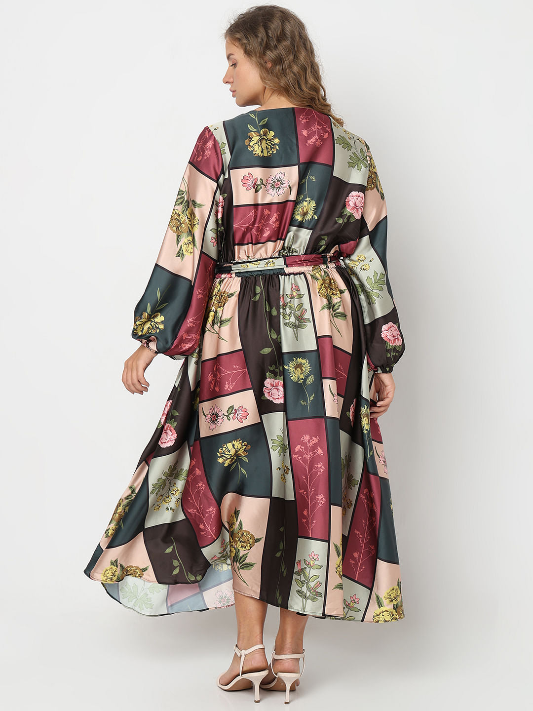 Curve Green Floral Print Midi Dress