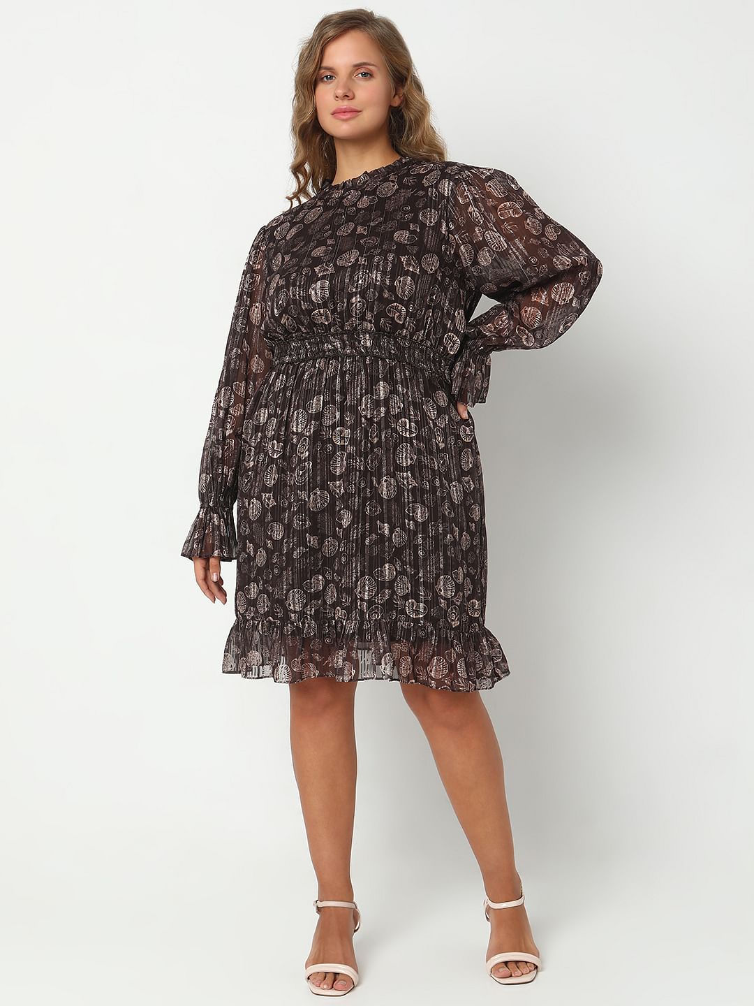 Curve Dark Brown Shell Print Dress