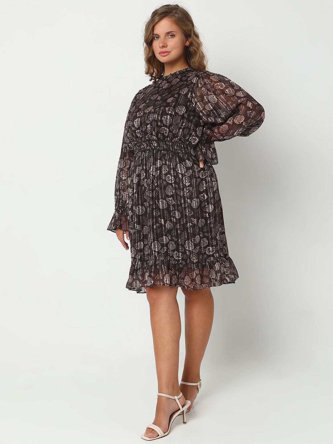 Curve Dark Brown Shell Print Dress