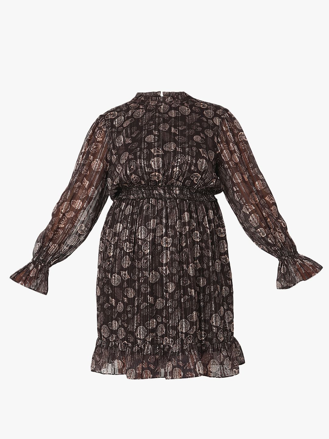 Curve Dark Brown Shell Print Dress
