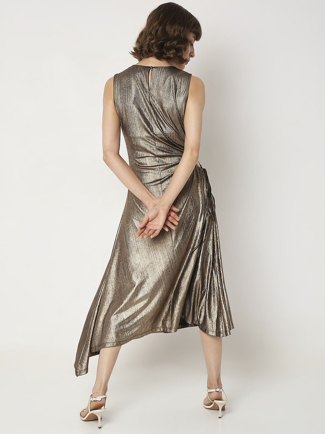 Bronze Side-Cutout Midi Dress