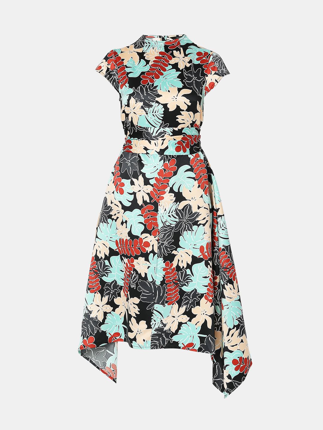 Black Floral Print Midi Dress
