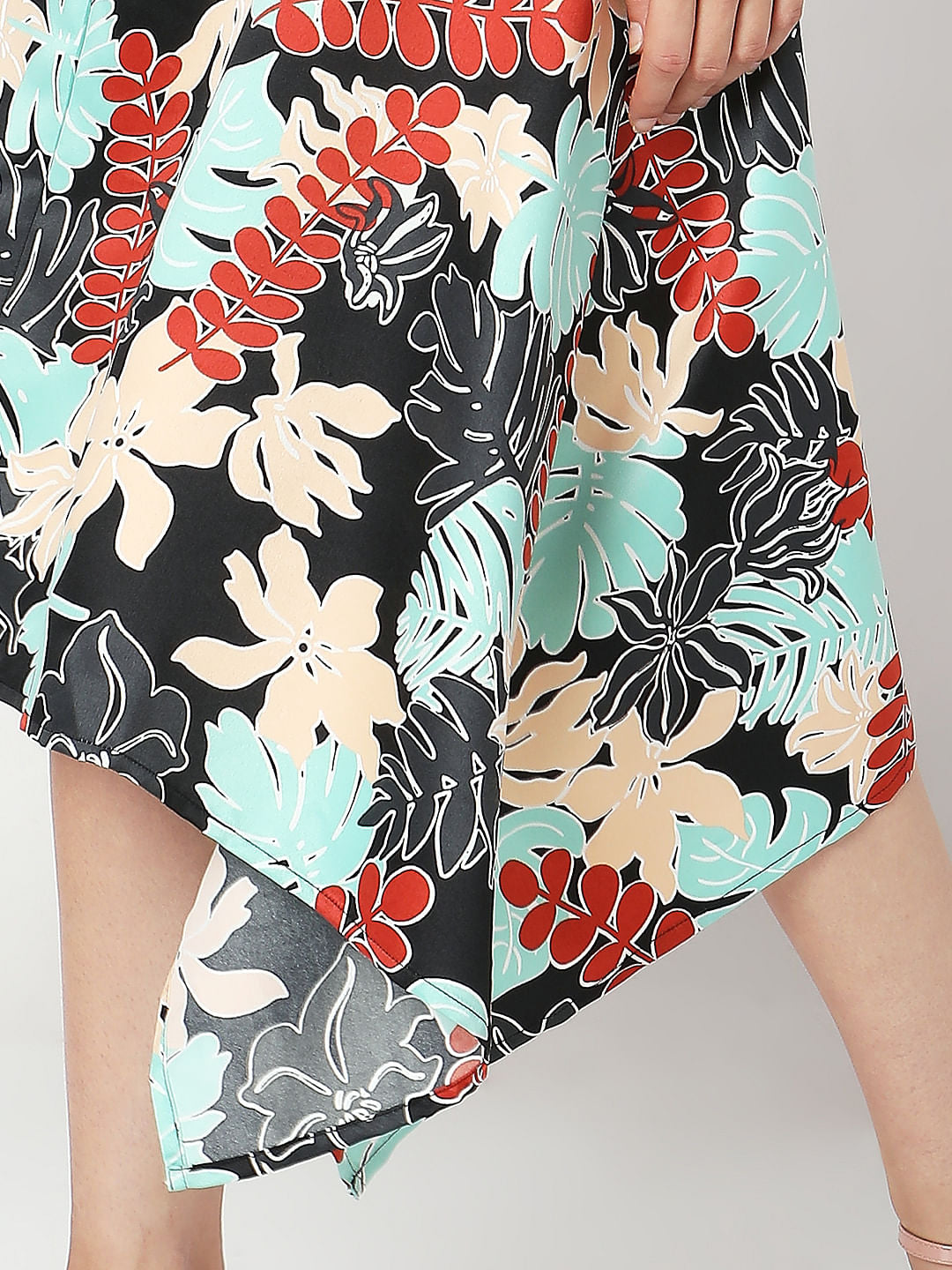 Black Floral Print Midi Dress