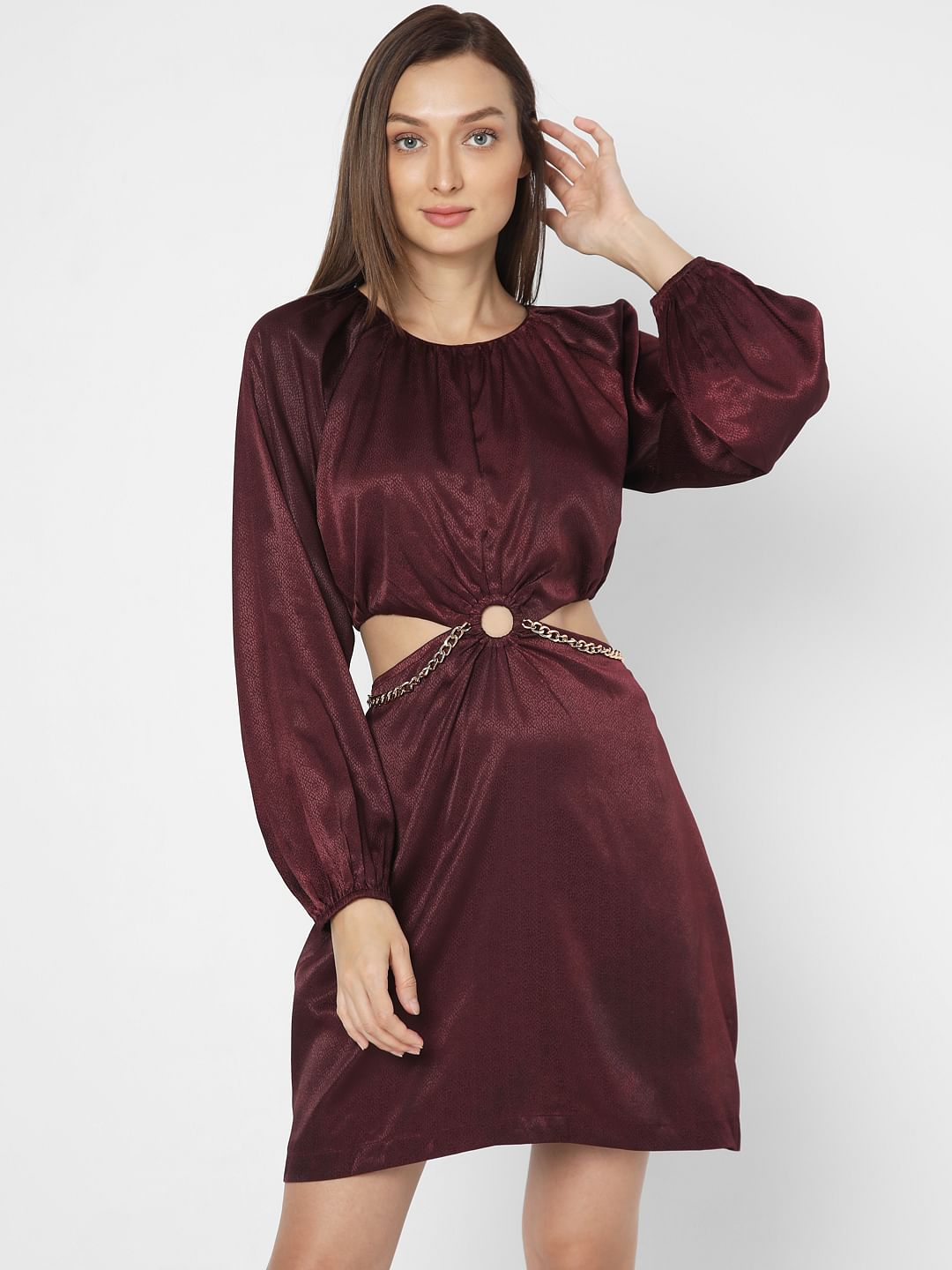 Wine Cut-Out Short Dress