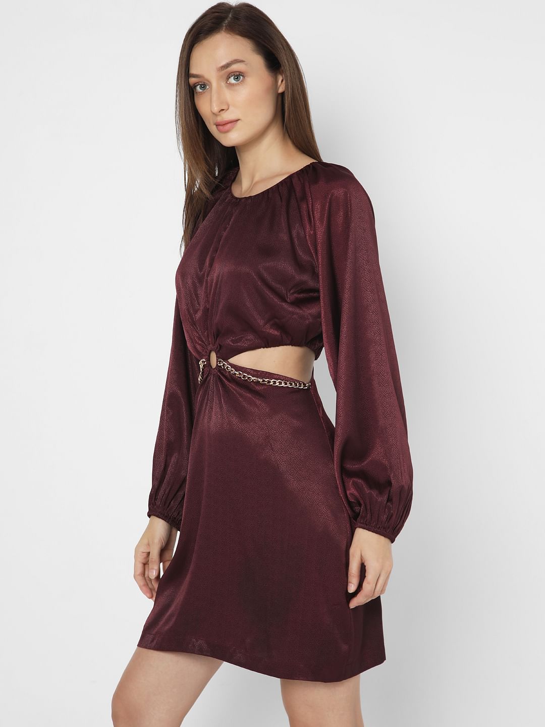 Wine Cut-Out Short Dress