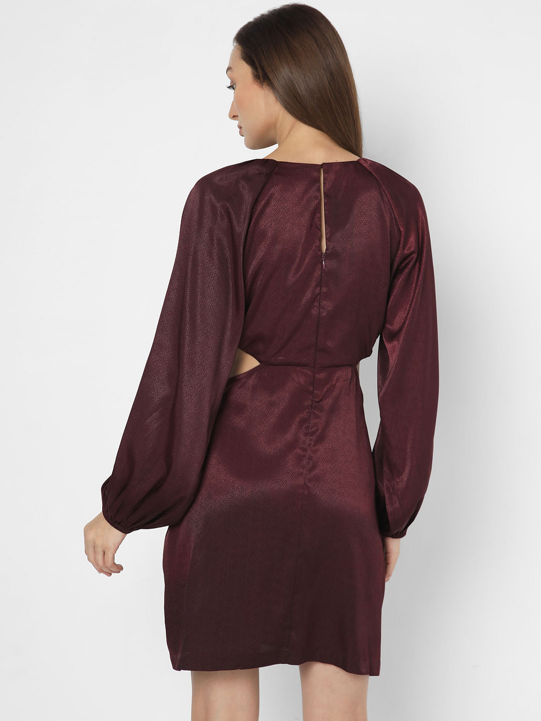 Wine Cut-Out Short Dress