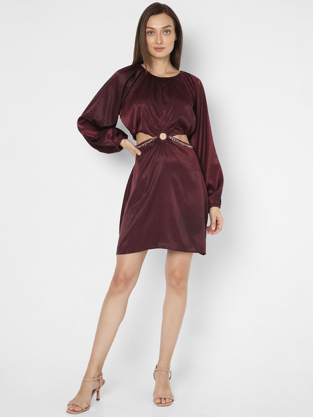 Wine Cut-Out Short Dress