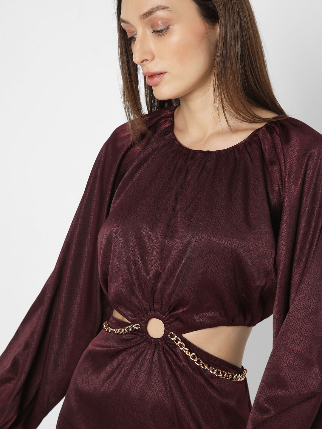 Wine Cut-Out Short Dress