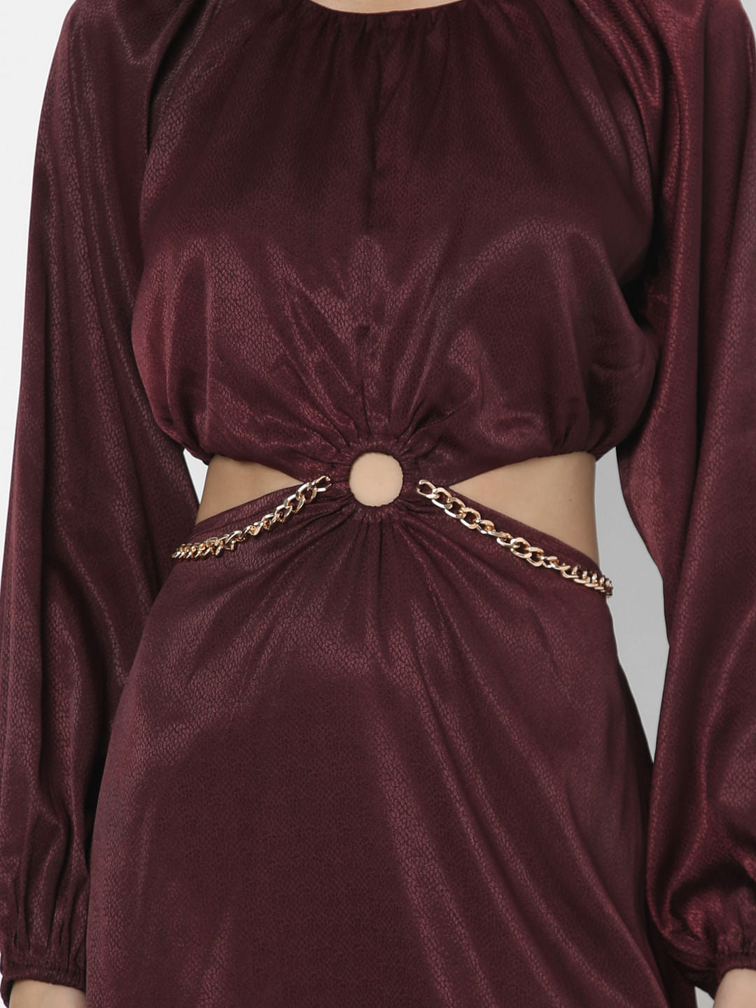 Wine Cut-Out Short Dress