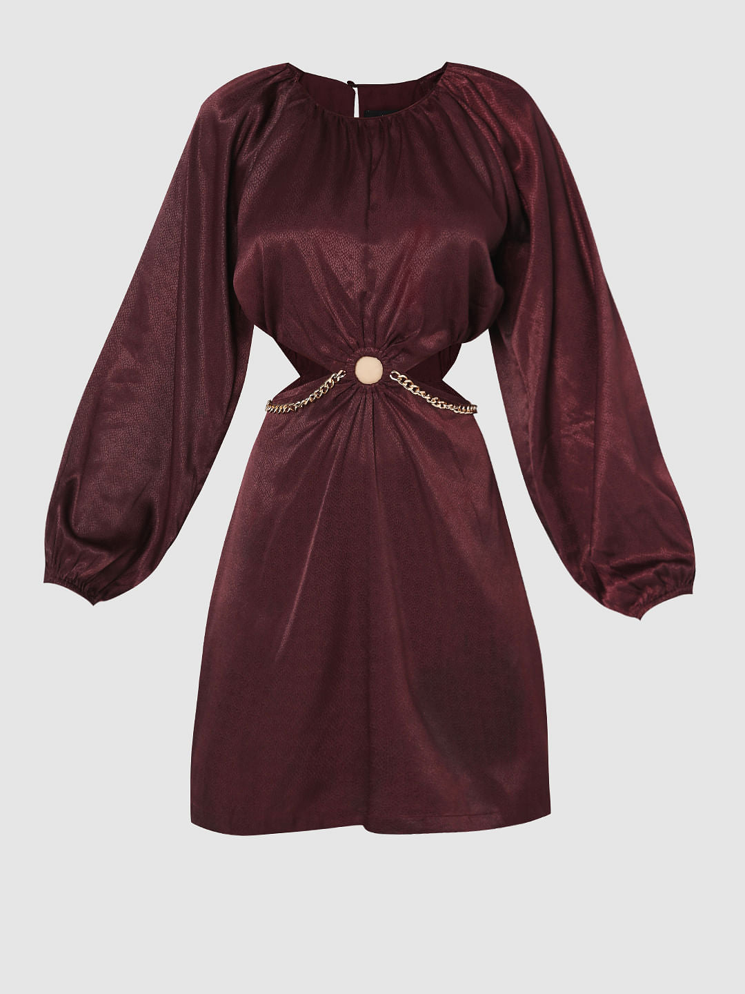 Wine Cut-Out Short Dress