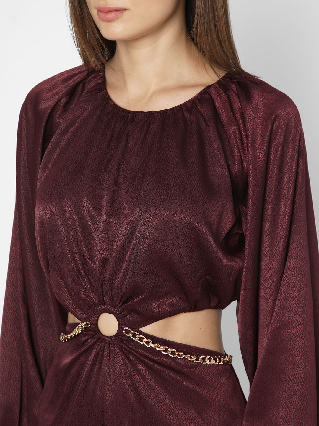 Wine Cut-Out Short Dress