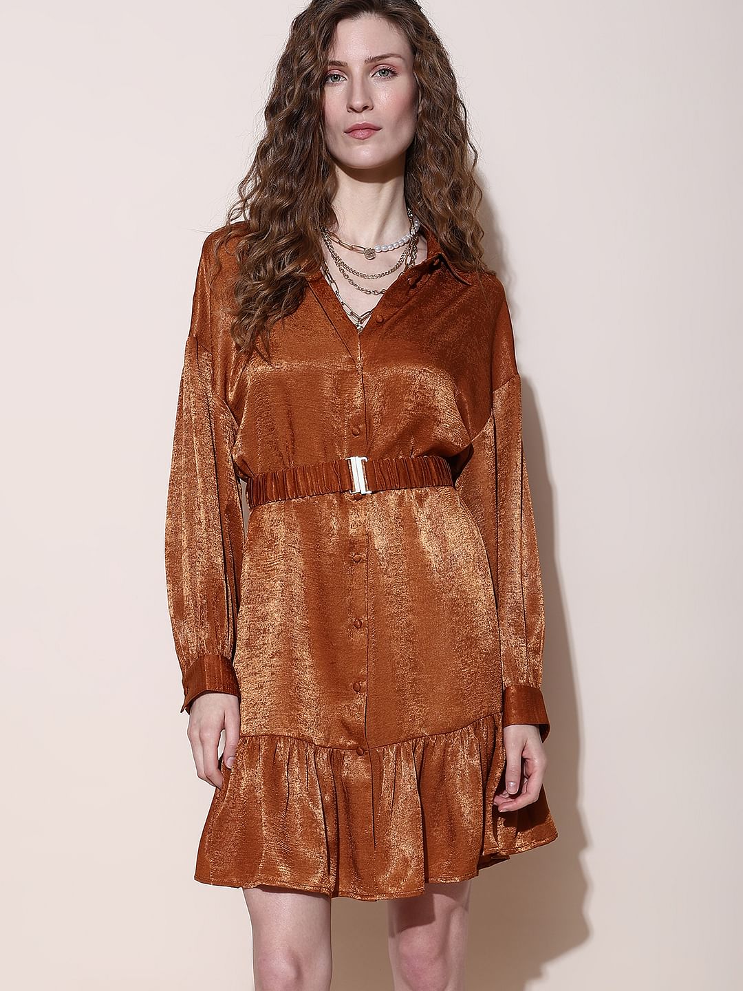 Copper Brown Fit & Flare Dress