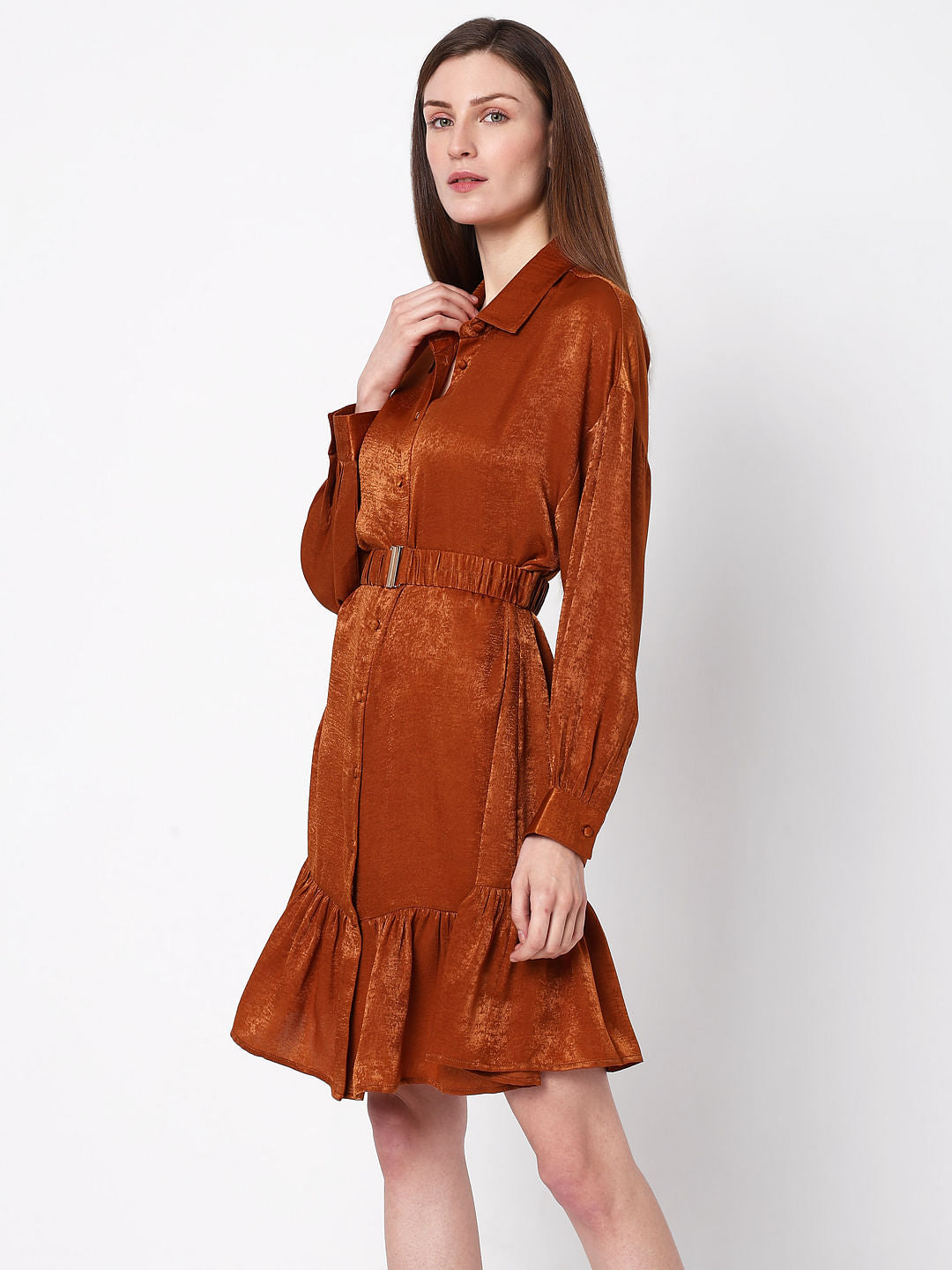 Copper Brown Fit & Flare Dress