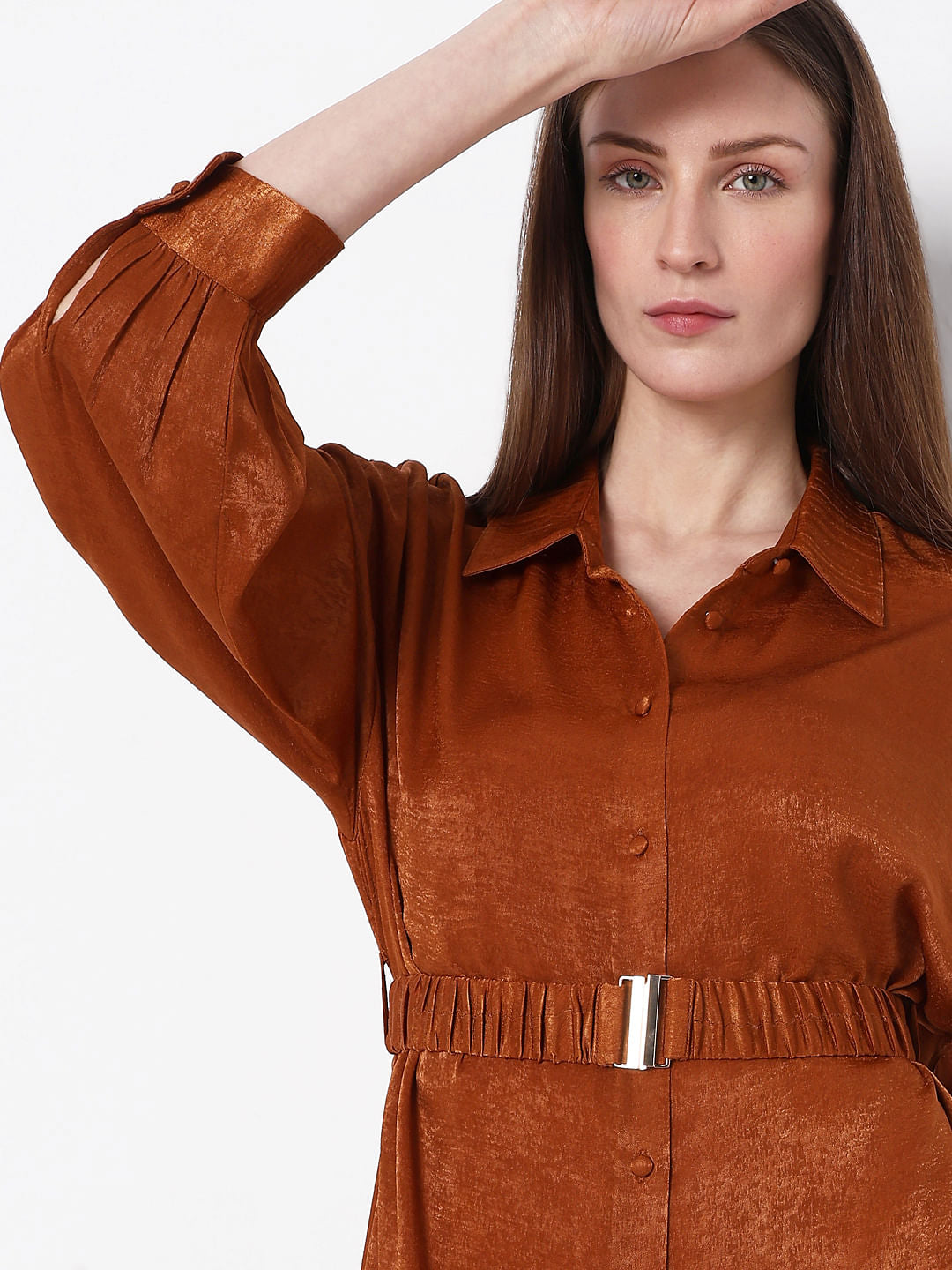 Copper Brown Fit & Flare Dress